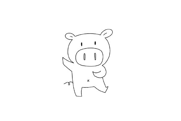 5.画小猪的肚脐和尾巴。