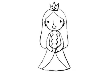 8.画好皇冠的徽章和耳环，漂亮的公主就画好了。