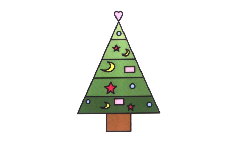 卡通三角圣诞树简笔画画法