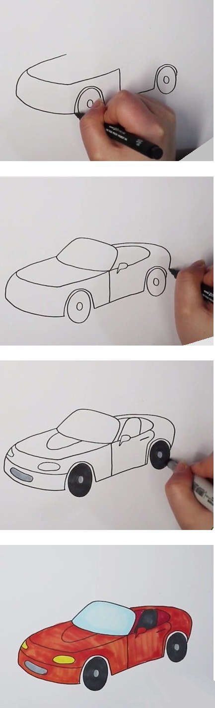 儿童简笔画跑车的画法图片