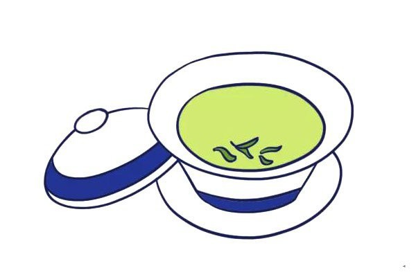 7.最后给茶杯和茶叶上色，我们的一杯清茶就这样画好了。