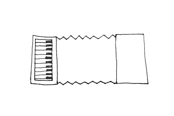 第四步：然后在琴键中间，画上一些更小的黑色小方块，注意位置。