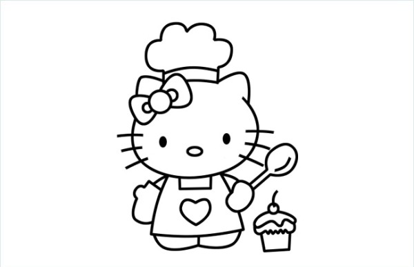 HelloKitty凯蒂猫大厨卡通简笔画包括步骤画法